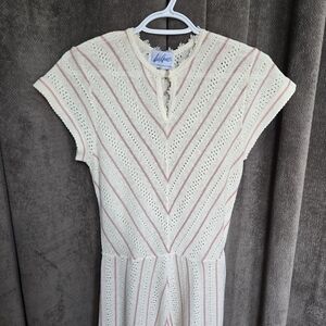 Cream & Light Pink Knit Midi Dress - vintage